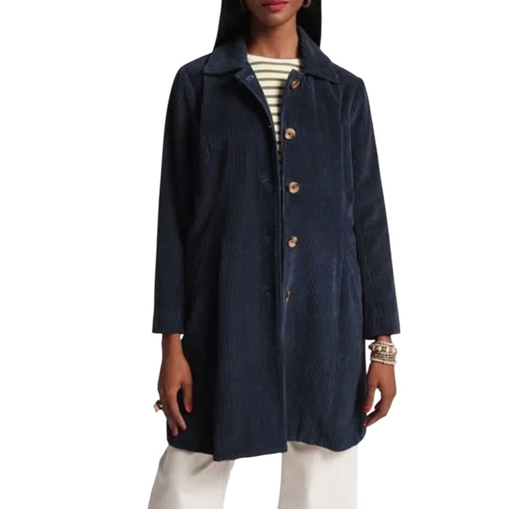 Frances Valentine Tailored Barn Jacket Navy Blue Corduroy Large